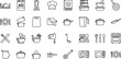 © Tasin - Collection of hand drawn kitchen and cooking utensil icons in a grid layout for culinary themes