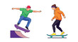 © Dlstudio11 - Two young people practicing skateboarding one mid air showcasing athletic skill