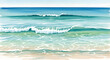 © MosquitoSlayer - Tranquil Oceanic Horizon: A watercolor depiction of the endless ocean, featuring gentle waves under a serene blue sky, a visual ode to the beach and a symbol of calm.