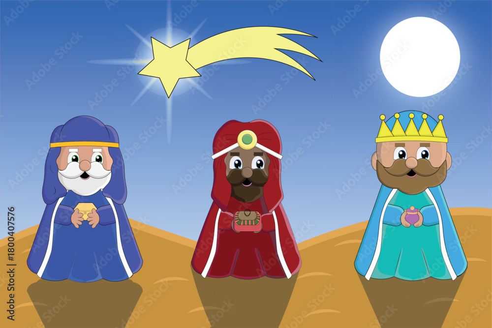 Design of the three wise men on their way to the Nativity scene Stock ...