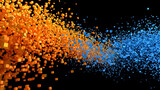 Falling orange and blue pixel squares creating a dynamic digital cascade effect, symbolizing technology, abstraction, motion, and modern digital energy.