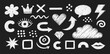 © scar - Collection of hand-drawn chalk doodles and scribble icons on a blackboard, featuring whimsical design elements like hearts, stars, arrows, clouds, and speech bubbles for creative projects