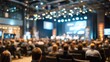 © Lillian - Blurred image of stage with rear view of audience in the conference hall or seminar meeting business and education about investment concept : Generative AI. High quality