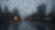 © Pandji Wibowo - Intricate close-up of clear raindrops clinging to a glass surface, creating a beautiful bokeh effect with abstract, blurred city lights in the distant background on a wet, rainy evening
