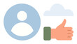© robu_s - Blue user icon, hand giving thumbs up, and cloud. Ideal for user feedback, approval, online reputation, profiles, social media communication and digital connectivity. Simple flat metaphor