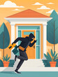© Jamie - Thief robbing house. Vector flat illustration.