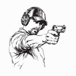 © Imam - Athlete in Headphones and Cap Aiming Pistol Vector on white background