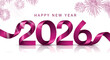 © Design Element - Happy new year 2026 greeting design with pink ribbon and fireworks illustration
