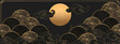 © DarianaArt - Vector oriental illustration with gold waves, clouds and moon isolated on black background. Traditional asian motifs ornament template for web banner, card print, poster, brochure, wallpaper