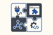 © Leo Rohmann - Puzzle pieces representing digital connectivity with plugin icons, coding symbols, and web browser elements showcasing modern technology interfaces and system integration dynamics