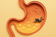 © Jiraphong - Paper cut stomach with tiny diver neutralizing acid bubbles. conceptual artwork about digestion and healthcare with yellow and coral hues representing hopeful relief