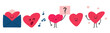 © Igor - Cute Heart Characters Set. Minimal vector illustration of happy heart personages collection. Simple romantic emoticons and mascots.