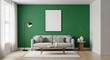 © jalil - Modern minimalist living room with green accent wall and stylish decor design