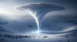 © Shob - A powerful and dramatic tornado forms over a snow-covered landscape under a cloudy sky, showcasing natural weather phenomena in a winter environment