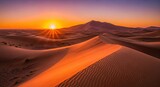 Vibrant Desert Sunset over Majestic Sand Dunes with Golden Light and Dramatic Shadows
