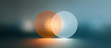 Abstract composition of two overlapping translucent spheres with glowing warm orange and cool blue light on smooth surface