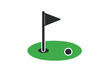© Bundi - Golf green hole with flagstick and ball simple graphic icon