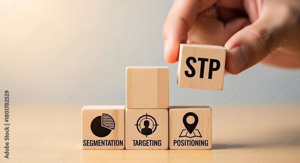 Hand placing wooden cube with stp acronym on blocks representing ...