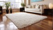 © Pixelzone - Stunning photo of plush white shag rug on a polished wooden floor in a living room.
