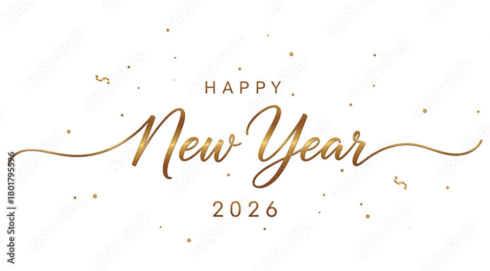 Elegant golden happy new year 2026 text with sparkling confetti ...