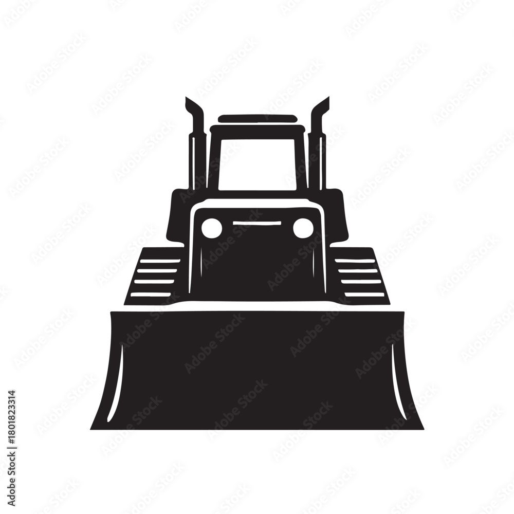 Black bulldozer silhouette front view Keywords: bulldozer, dozer, heavy ...