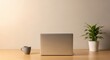 © Shop - Minimalist modern workspace with laptop coffee mug and potted plant for productivity and decor