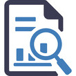 © Haminah - Blue and Dark Blue Icon of a Document with Bar Graph Under Magnifying Glass on Transparent Background Representing Data Analysis and Research
