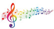 © christdian - Vibrant rainbow colored music notes flowing across a wavy staff