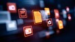 © Oleh - Digital files, documents, and folders moving electronically through an abstract dark network space, representing data transfer, cloud computing, and information management concepts