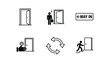 © Bilal - Illustration of doors with arrows and person icons on white background