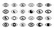 © Design Point - Abstract eye icons vector set with various styles, symbolizing vision, surveillance, observation, privacy, and awareness on a clean background.