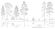 © HAPPY - Create architectural drawings, minimal style cad tree line drawing, side view, set of section wetland forest outline for landscape design drawing, clean vector elements suitable for garden planning, s