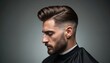 © miss irine - Man with fashionable fade haircut, groomed beard. Male client in barbershop profile view shows stylish hair. Young model demonstrates modern coiffure after pro grooming. Guy with perfect hairstyling