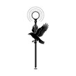 © PureVectorArts - Wizard staff silhouette a raven perched on a scepter with a glowing orb isolated on, a symbol of power