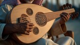 Arab oud instrument play by an Arab man at outdoor 
