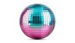 © Falencs - Close-up of a teal and pink mirrored ball against a white background