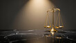 © Vera Kokorina - Golden scales of justice on dark marble surface with spotlight, copy space