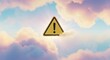 © Pastelberry - Surreal concept of a divine warning, a yellow hazard symbol glowing amidst heavenly clouds at sunrise or sunset