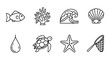 © LOBSTER LARRY - Simple coastal icons set featuring marine life and ocean elements in linear style