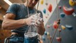 © Igor_Tichonow - An athlete prepares for indoor climbing by chalking hands symbolizing determination and active lifestyle trends. This image highlights training focus strength and modern sport culture