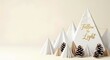 © MarGa - Minimalist Christmas decoration with paper trees and pinecones. Inspirational holiday background with Follow the Light text. Modern winter scene with copy space