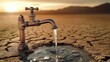 © EBBE - A solitary water tap stands amidst the barren desert landscape.