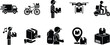 © mdtaher - Collection of delivery service icons including truck bicycle drone scooter and person with package