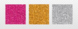 © Real Vector - Vector illustration. Glitter pattern swatches in gold, silver, and pink. Isolated.