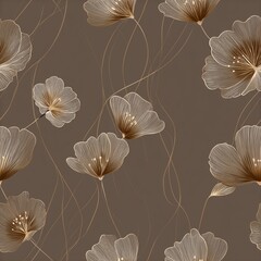 Naklejka na meble A delicate floral pattern featuring elegant line-drawn flowers against a muted brown background, conveying a sense of sophistication and natural beauty.