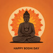 © bikram - silhouette of buddha. Buddha's Silhouette Meditating Near Peepal Tree Orange Background. Concept Design Vector Illustration For Bodhi Day, Buddha Purnima, Vesak, Rohatsu, Makha Bucha . Happy bodhi day