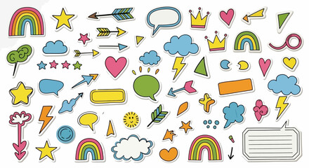 Naklejka na meble Doodle Style Vector Elements Rainbows, Clouds, Speech Bubbles