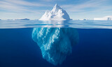 Iceberg Floating Under Water. Hidden Danger Concept. Arctic Ocean, 3D Render