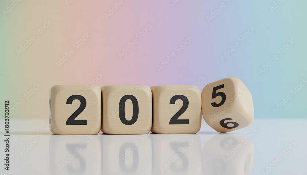 Wooden blocks show the year changing from 2025 to 2026 for new year ...
