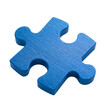 © Borasca - Single blue puzzle piece isolated on the transparent background, textured surface, game object, problem solving, missing part concept